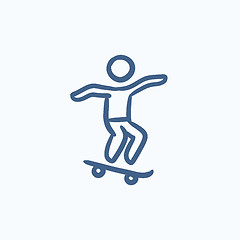 Image showing Man riding on skateboard  sketch icon.