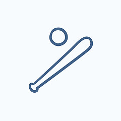 Image showing Baseball bat and ball sketch icon.