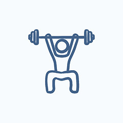 Image showing Man exercising with barbell sketch icon.
