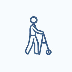 Image showing Man with walker sketch icon.