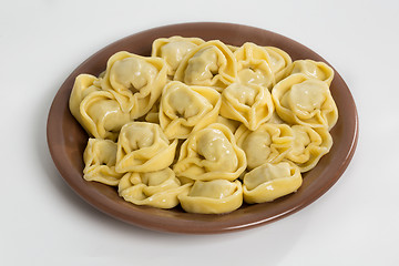 Image showing Boiled prepared homemade russian dumplings or pelmeni with beef meat