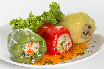 Image showing Stuffed paprika with meat, rice and vegetables.