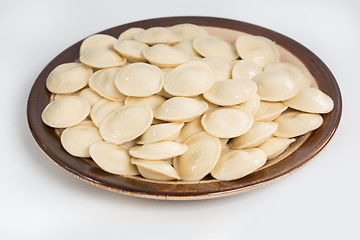 Image showing Boiled prepared homemade russian dumplings or pelmeni with beef meat