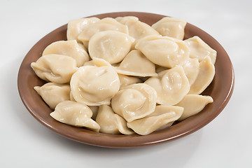 Image showing Boiled prepared homemade russian dumplings or pelmeni with beef meat