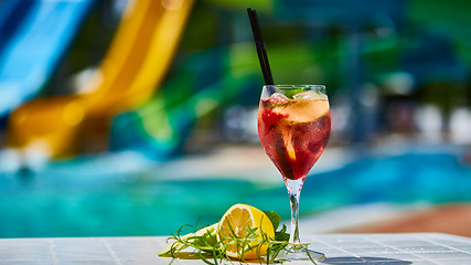 Image showing Tasty cocktail background swimming pool