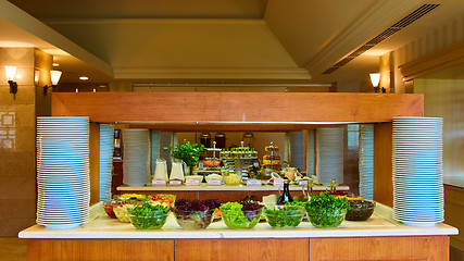 Image showing Selection of salads at a buffet bar