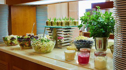 Image showing Selection of salads at a buffet bar