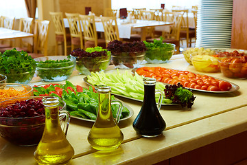 Image showing Selection of salads at a buffet bar