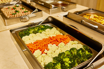 Image showing steamed vegetables in a dining room at breakfast in the hotel