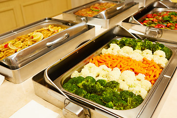 Image showing steamed vegetables in a dining room at breakfast in the hotel