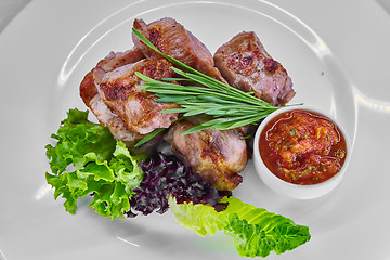 Image showing fresh portion of shish kebab on plate