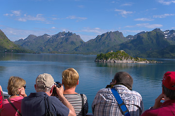 Image showing Tourists in Lofoten