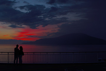 Image showing Tourists in sunset