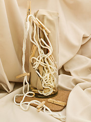 Image showing Clothespins, Cord And Vase