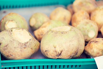 Image showing close up of swede or turnip at street market