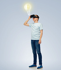 Image showing happy man in virtual reality headset or 3d glasses