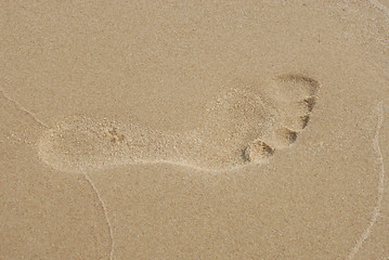 Image showing Footprint in the sand on a beach