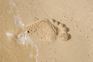 Image showing Footprint in the sand on a beach