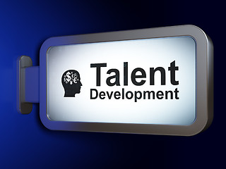 Image showing Studying concept: Talent Development and Head With Finance Symbol on billboard background