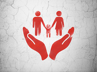 Image showing Insurance concept: Family And Palm on wall background