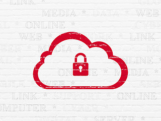 Image showing Cloud networking concept: Cloud With Padlock on wall background