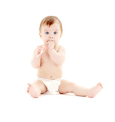 Image showing baby boy in diaper with toothbrush #3