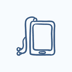 Image showing Tablet with headphones sketch icon.
