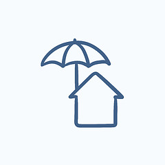 Image showing House under umbrella sketch icon.