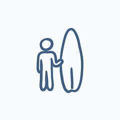 Image showing Man with surfboard sketch icon.