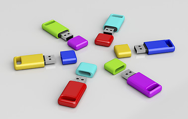 Image showing Group of colorful usb memory sticks