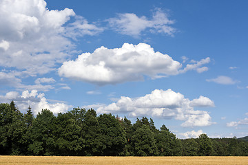 Image showing Summer landscape with white clouds on the blue sky