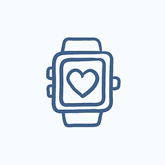 Image showing Smartwatch with heart sign sketch icon.