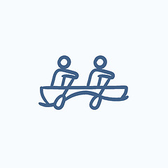 Image showing Tourists sitting in boat sketch icon.