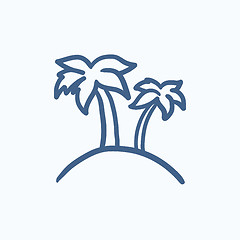 Image showing Two palm trees on island sketch icon.