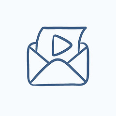 Image showing Envelope mail with play button sketch icon.