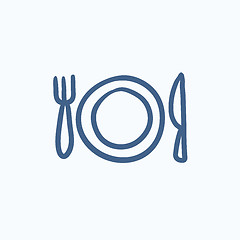 Image showing Plate with cutlery sketch icon.