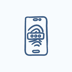 Image showing Mobile phone scanning fingerprint sketch icon.