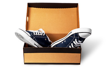 Image showing Dark blue sports shoes in cardboard box