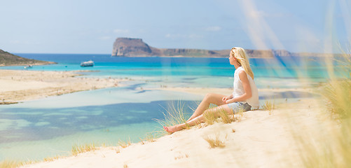 Image showing Relaxed Happy Woman Enjoying Sun on Vacations.