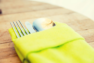Image showing close up of cutlery set on table