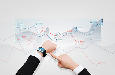 Image showing businessman pointing to smart watch at his hand