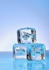 Image showing Three ice cubes on glass 