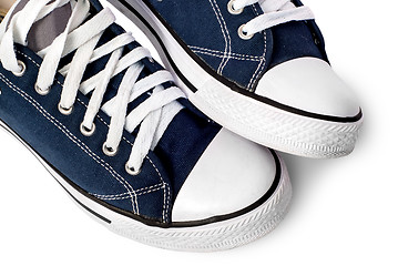 Image showing Closeup of dark blue athletic shoes