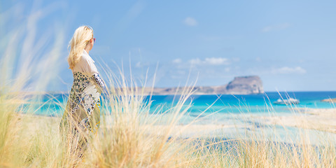 Image showing Free Happy Woman Enjoying Sun on Vacations.