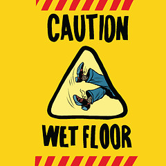 Image showing caution wet floor feet men