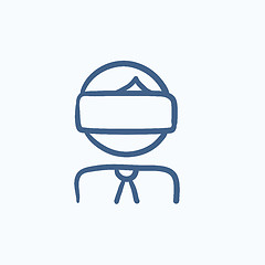 Image showing Man wearing virtual reality headset sketch icon.