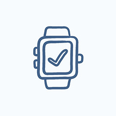 Image showing Smartwatch with check sign sketch icon.