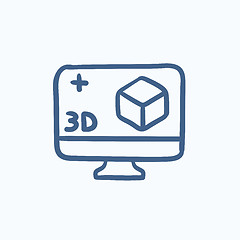 Image showing Computer monitor with 3D box sketch icon.