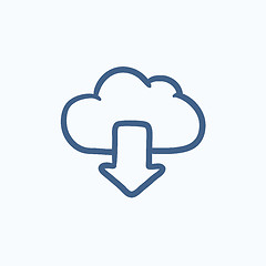 Image showing Cloud with arrow down sketch icon.