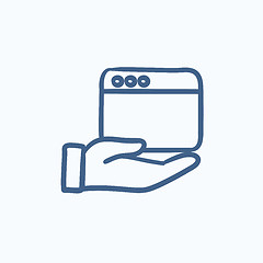 Image showing Hand holding browser window sketch icon.